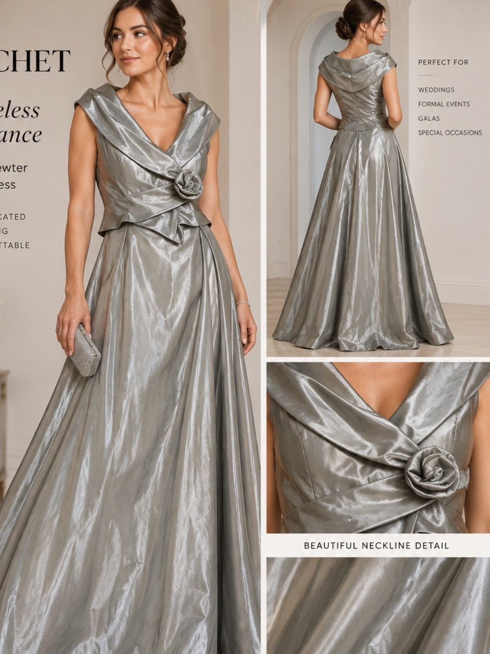 CACHET sliver pewter maxi dress size 16new formal wedding guest, mother of brid,